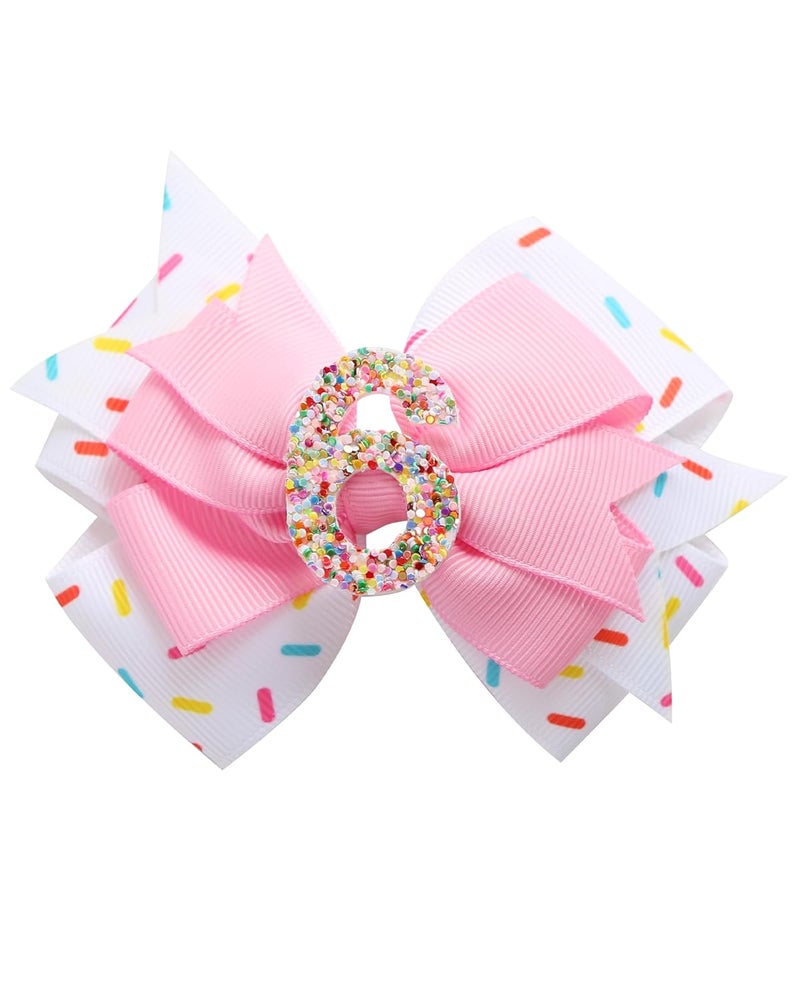 Fancheer Birthday Hair Bow for Baby Girls 1 2 3 4 5 6 Years Sprinkle Decorations Confetti Ice Cream Party Pink Hair Accessories for 6th Birthday - Image 1